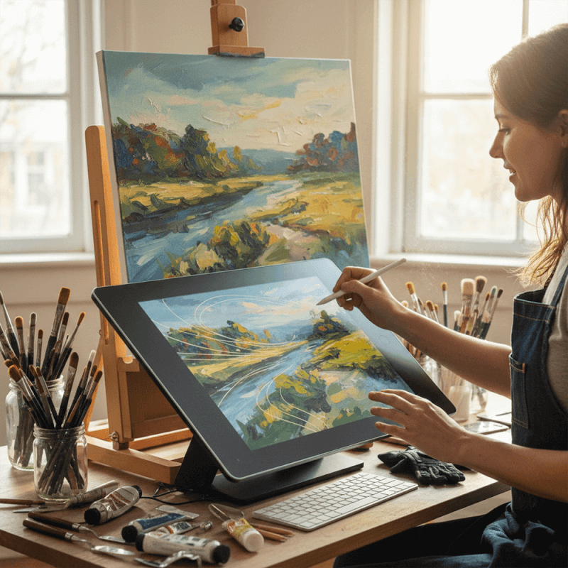 Digital art technology traditional art fusion